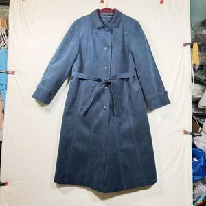Vintage Baronia Alcantara West Germany Coat Blue Faux Suede Belted Trench 10